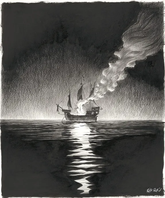 Illustration noir et blanc, Kernok le pirate,  Riff Reb's