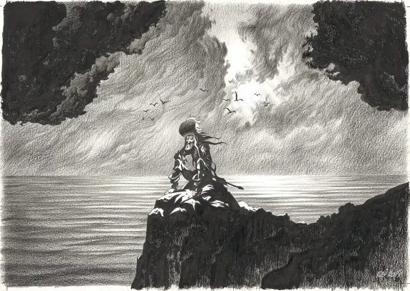 Illustration noir et blanc, Kernok le pirate,  Riff Reb's