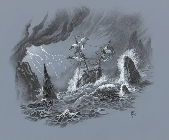 Illustration noir et blanc, Kernok le pirate,  Riff Reb's
