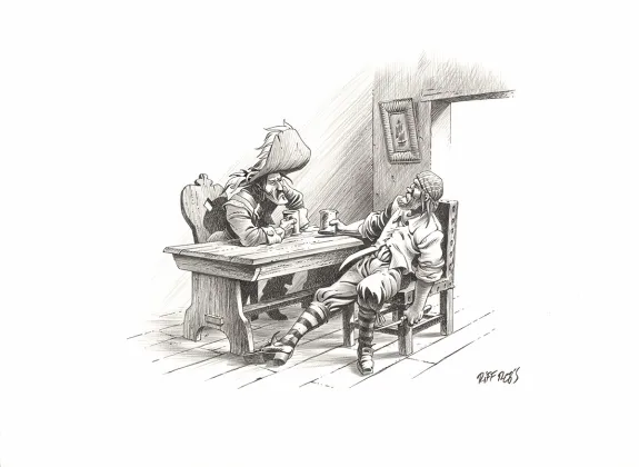 Illustration noir et blanc, Kernok le pirate,  Riff Reb's