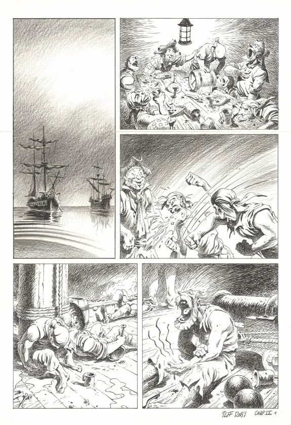 Planche noir et blanc, Kernok le pirate,  Riff Reb's