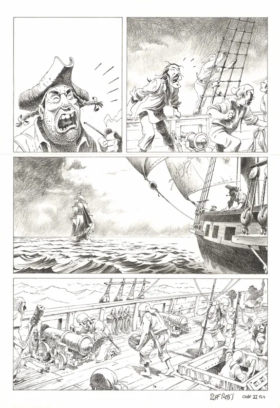 Planche noir et blanc, Kernok le pirate,  Riff Reb's