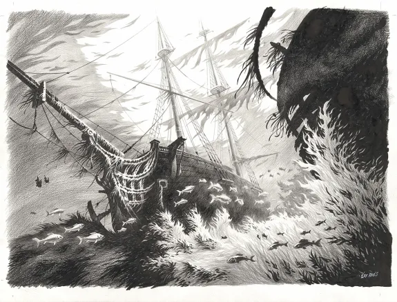 Black and white illustration, Kernok le pirate,  Riff Reb's
