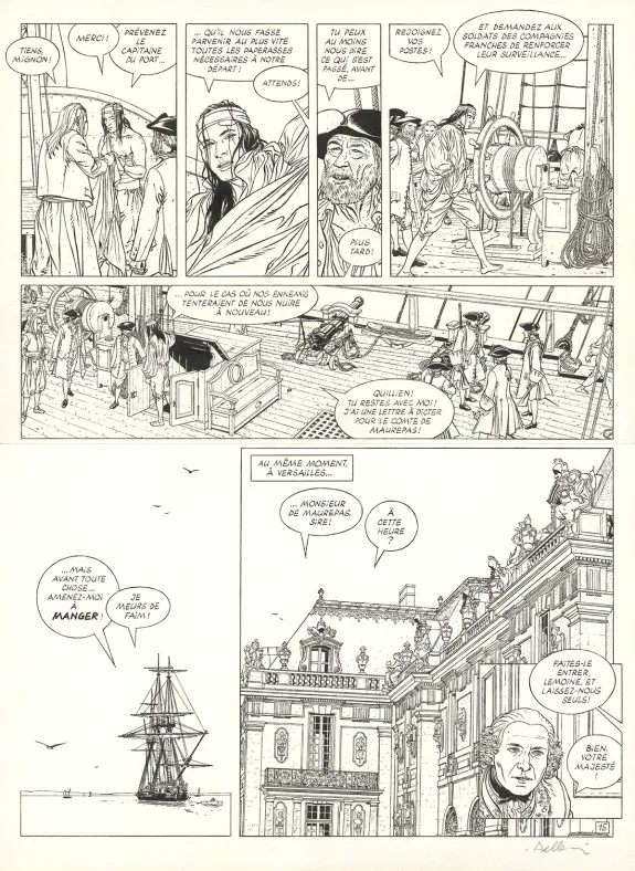 Planche noir et blanc, L'Épervier, Corsaire du Roy (T.8), Patrice Pellerin