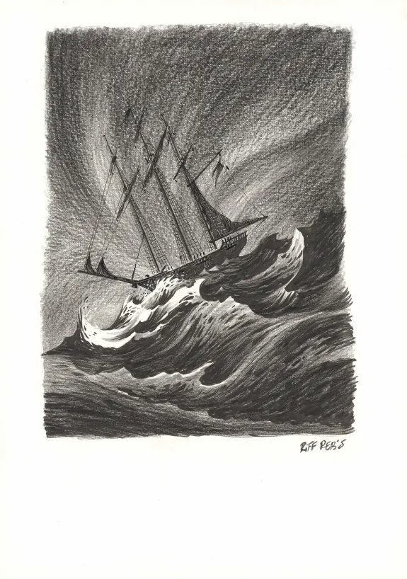 Illustration noir et blanc, Kernok le pirate,  Riff Reb's