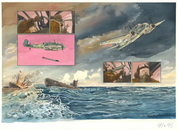 Colored original page, Ciel d'orages, London burning (T.1),  Warnauts et Raives