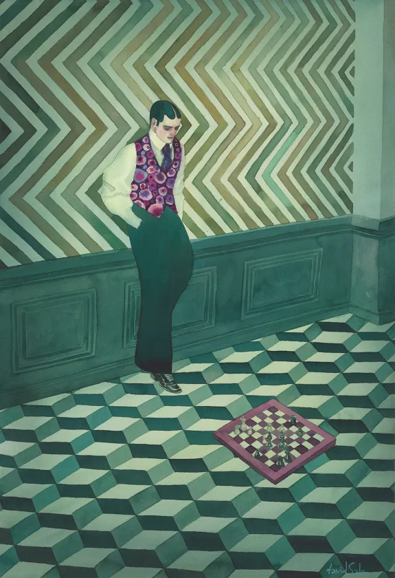Illustration couleur, Le Joueur d'échecs, David Sala