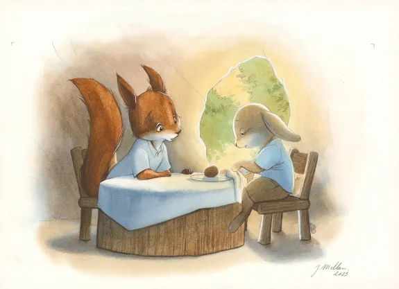 Illustration couleur, Les merveilleuses histoires de Grand Père dans la forêt, Julie Mellan