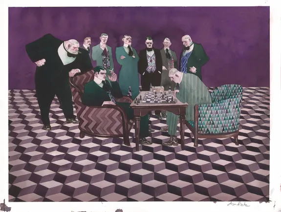 Colored illustration, Le Joueur d'échecs, David Sala