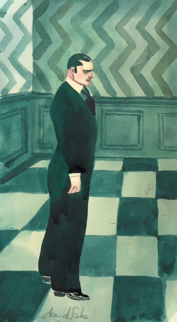 Colored illustration, Le Joueur d'échecs, David Sala