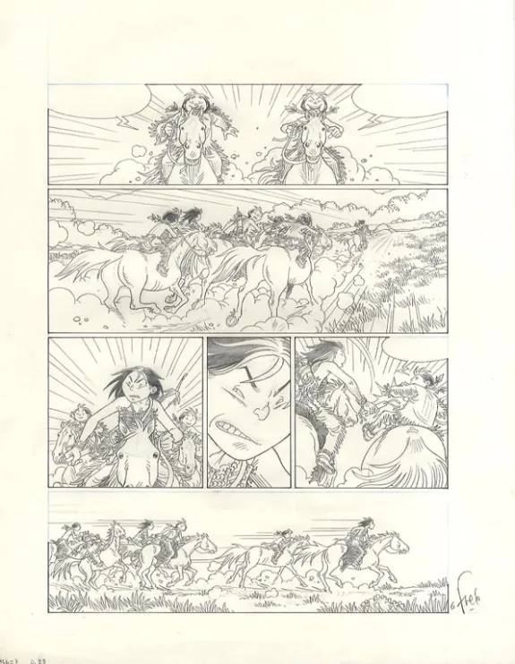 Black and white original page, Popotka le petit sioux, Mahto (T.3), Fred Simon