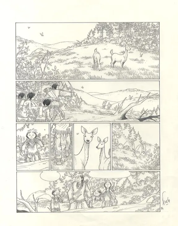 Black and white original page, Popotka le petit sioux, Mahto (T.3), Fred Simon