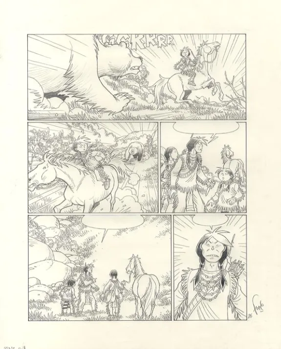 Black and white original page, Popotka le petit sioux, Mahto (T.3), Fred Simon