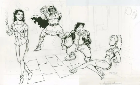 Black and white illustration, Fanfoué des Pnottas, Félix Meynet