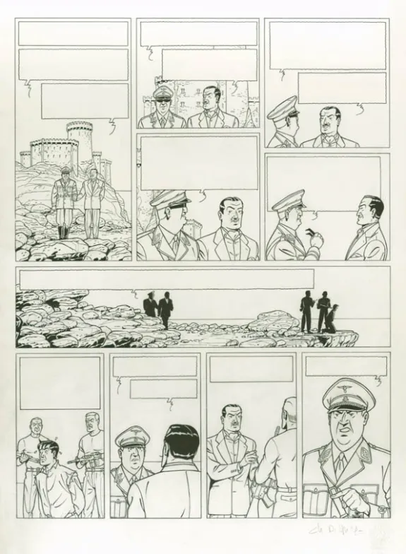 Planche noir et blanc, Blake et Mortimer, La Malédiction des trente deniers - Tome un (T.19), Chantal De Spiegeleer