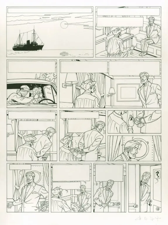 Planche noir et blanc, Blake et Mortimer, La Malédiction des trente deniers - Tome un (T.19), Chantal De Spiegeleer