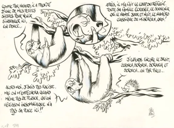 Black and white illustration, Le Cri de l'autruche, Nicolas Poupon