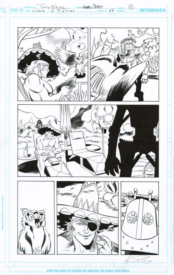 Black and white original page, Jack of Fables, Andrew Pepoy
