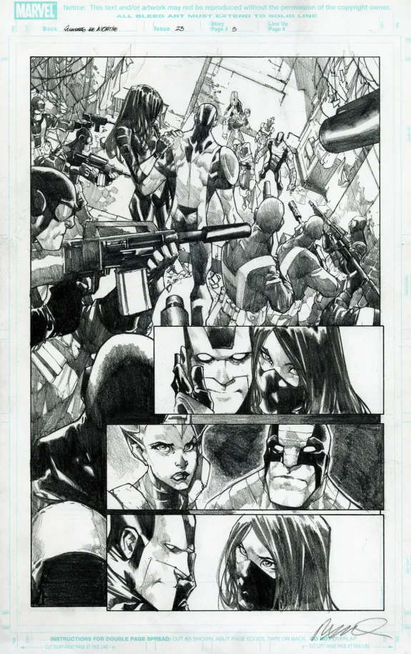 Planche noir et blanc, Avengers : the Initiative, Humberto Ramos