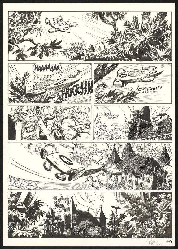 Planche noir et blanc, Spirou et Fantasio, Alerte aux Zorkons (T.51),  Yoann
