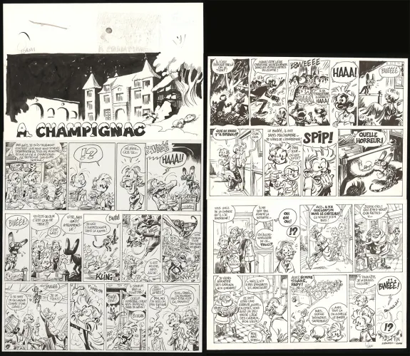 Planche noir et blanc, Spirou et Fantasio,  Yoann