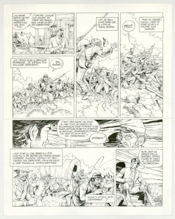Planche noir et blanc, La Jeunesse de Blueberry, Gettysburg (T.20), Michel Blanc-Dumont