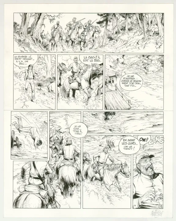 Planche noir et blanc, La Jeunesse de Blueberry, Gettysburg (T.20), Michel Blanc-Dumont