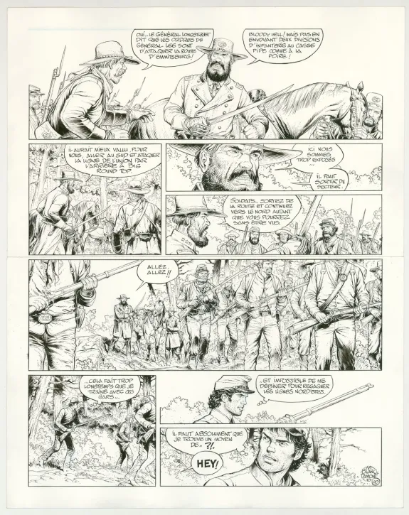 Planche noir et blanc, La Jeunesse de Blueberry, Gettysburg (T.20), Michel Blanc-Dumont