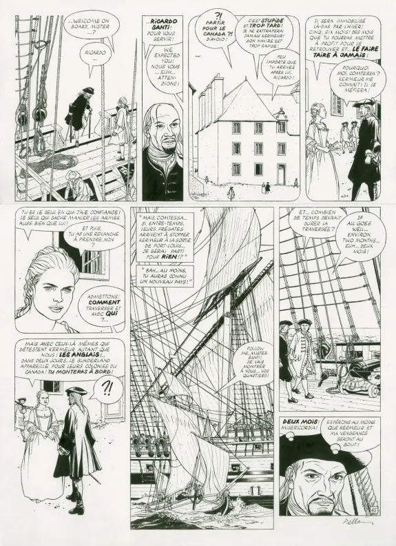 Planche noir et blanc, L'Épervier, Corsaire du Roy (T.8), Patrice Pellerin