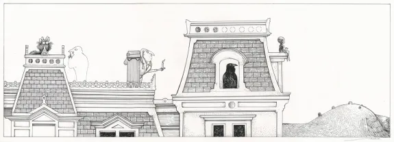 Black and white illustration, L'Étrange Réveillon, Lionel Richerand