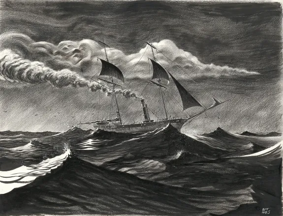 Illustration noir et blanc, Le Loup des mers,  Riff Reb's