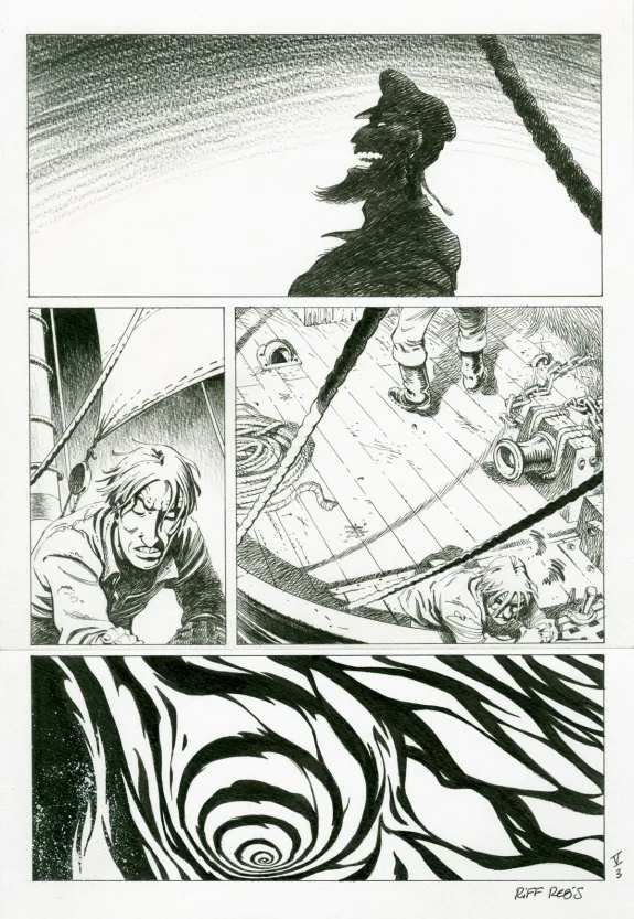 Planche noir et blanc, Le Loup des mers,  Riff Reb's