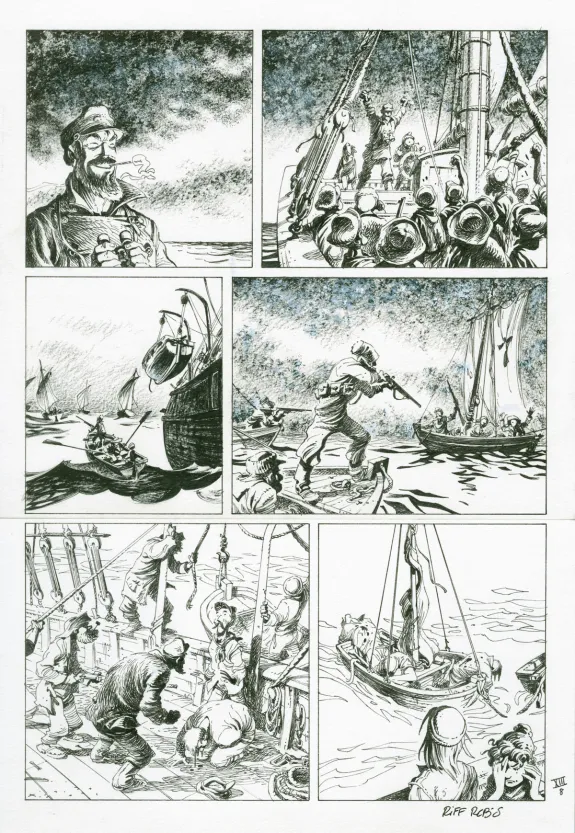 Black and white original page, Le Loup des mers,  Riff Reb's