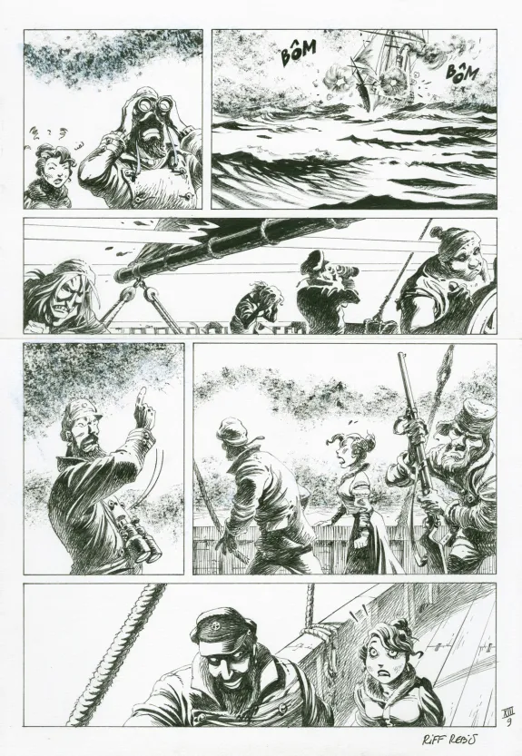 Black and white original page, Le Loup des mers,  Riff Reb's
