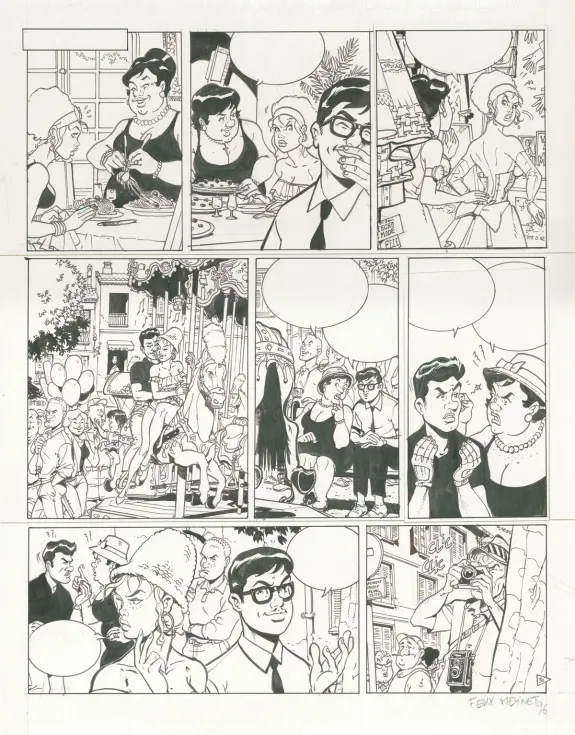 Black and white original page, Double M, Félix Meynet