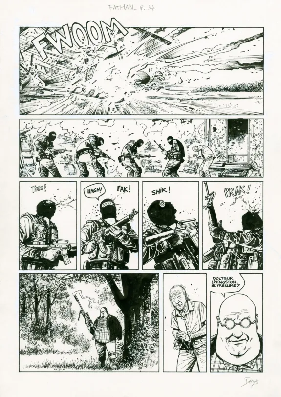 Planche noir et blanc, La Grande Evasion, Fatman (T.4),  Denys