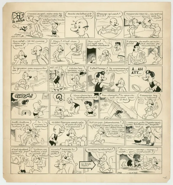 Planche noir et blanc, Pif le chien,  Rmas