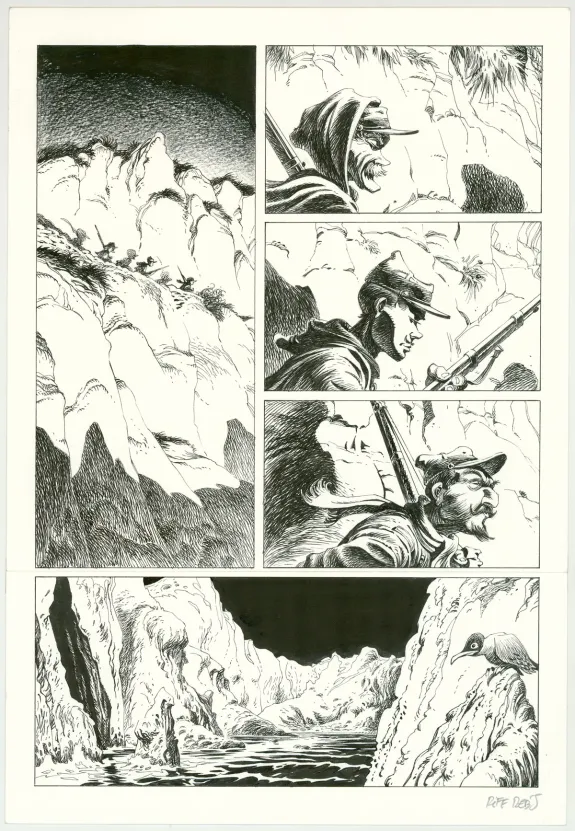 Planche noir et blanc, Hommes à la mer,  Riff Reb's