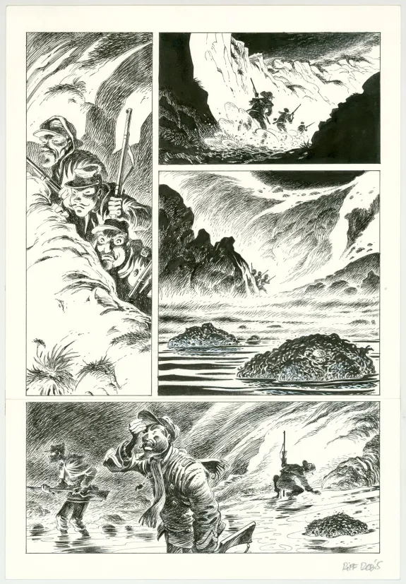 Black and white original page, Hommes à la mer,  Riff Reb's