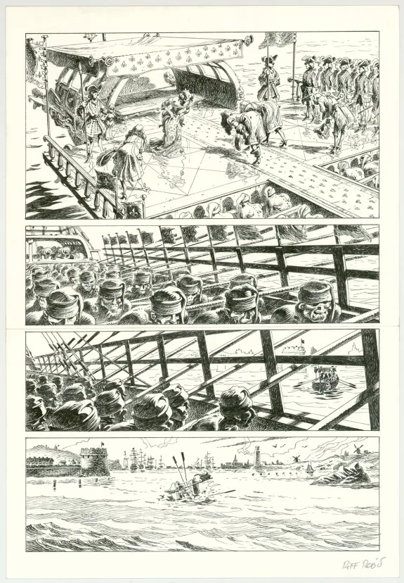 Black and white original page, Hommes à la mer,  Riff Reb's