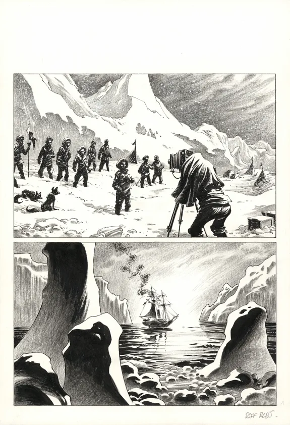 Planche noir et blanc, Hommes à la mer,  Riff Reb's