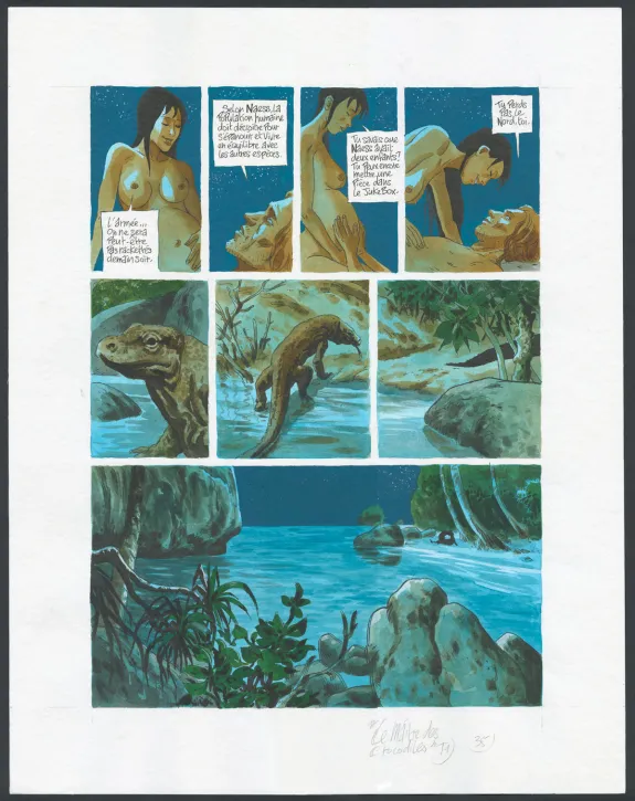 Colored original page, Le Maître des Crocodiles , Jean Denis Pendanx