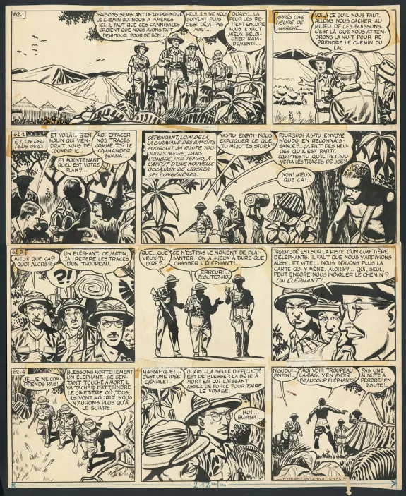 Black and white original page, Tiger Joe, La Piste de l'Ivoire (T.2), Victor Hubinon