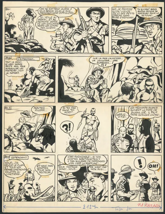 Black and white original page, Tiger Joe, La Piste de l'Ivoire (T.2), Victor Hubinon