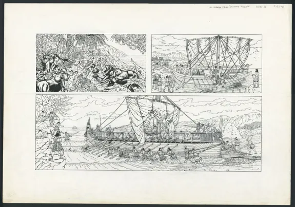 Illustration noir et blanc, Les Voyages d'Alix, La Marine Antique (T.4), Marc Henniquiau
