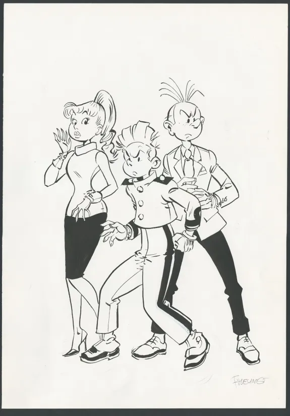 Black and white illustration, Spirou et Fantasio, Félix Meynet
