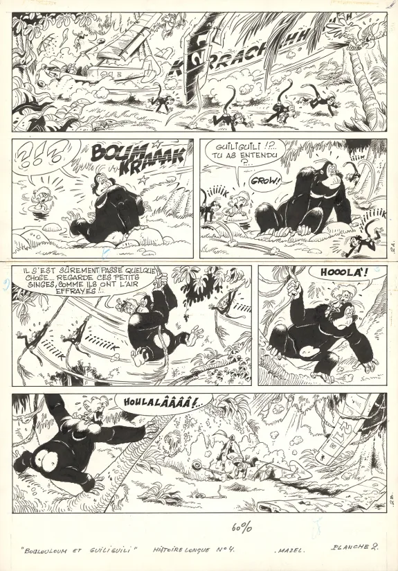 Planche noir et blanc, Boulouloum et Guiliguili (Les jungles perdues) , S.O.S. jungle ! (T.4),  Mazel