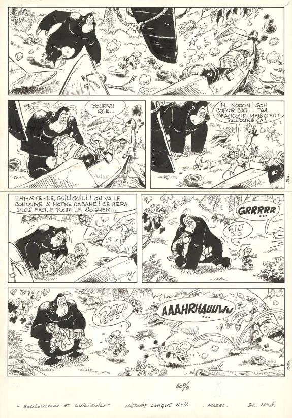 Planche noir et blanc, Boulouloum et Guiliguili (Les jungles perdues) , S.O.S. jungle ! (T.4),  Mazel