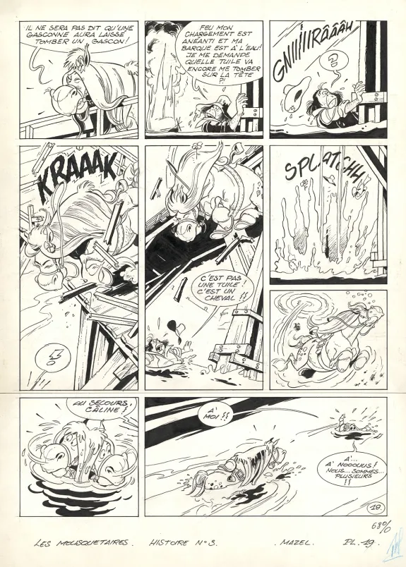 Planche noir et blanc, Les Mousquetaires, La Tour de Nesle (T.6),  Mazel