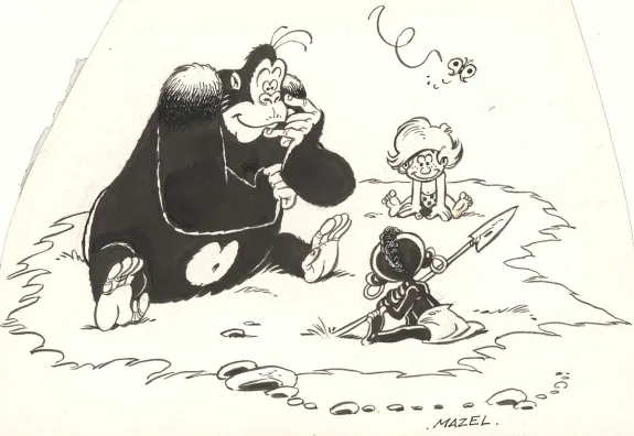 Illustration noir et blanc, Boulouloum et Guiliguili (Les jungles perdues) , Le Trésor du Kawadji (T.3),  Mazel